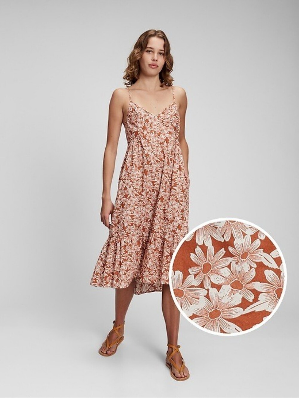 GAP- Floral Spaghetti-Strap Midi Dress in Rust